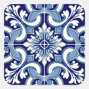 Pegatina Cuadrada Baldosa azul portuguesa