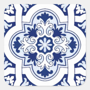 Pegatina Cuadrada Baldosa azul portuguesa