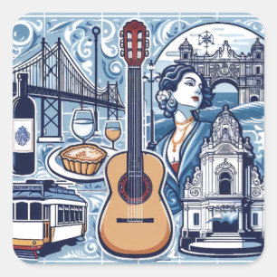 Pegatina Cuadrada Baldosa azul sobre Lisboa y cultura portuguesa
