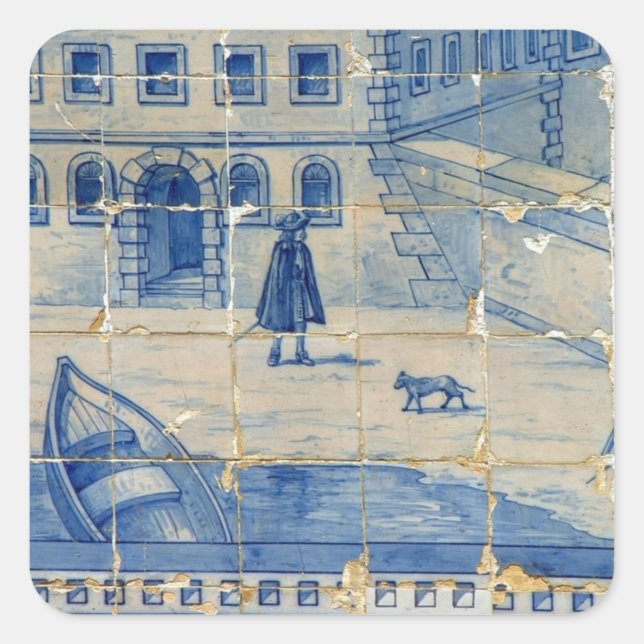 Pegatina Cuadrada Baldosa de Azulejo (Anverso)