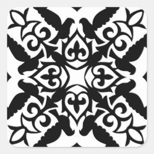 Pegatina Cuadrada Baldosa marroquí - negro con fondo blanco