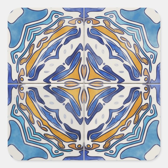 Pegatina Cuadrada Baldosas azules (Anverso)