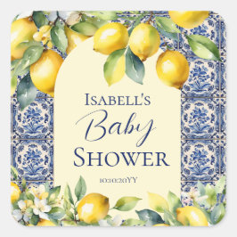 Pegatina Cuadrada Baldosas azules italianas agua limón bebé