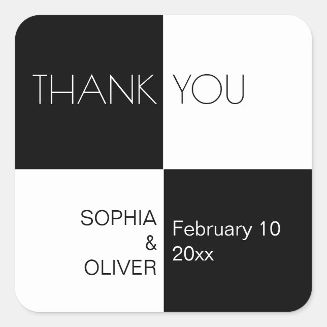 Pegatina Cuadrada Baldosas blancas negras modernas (Anverso)