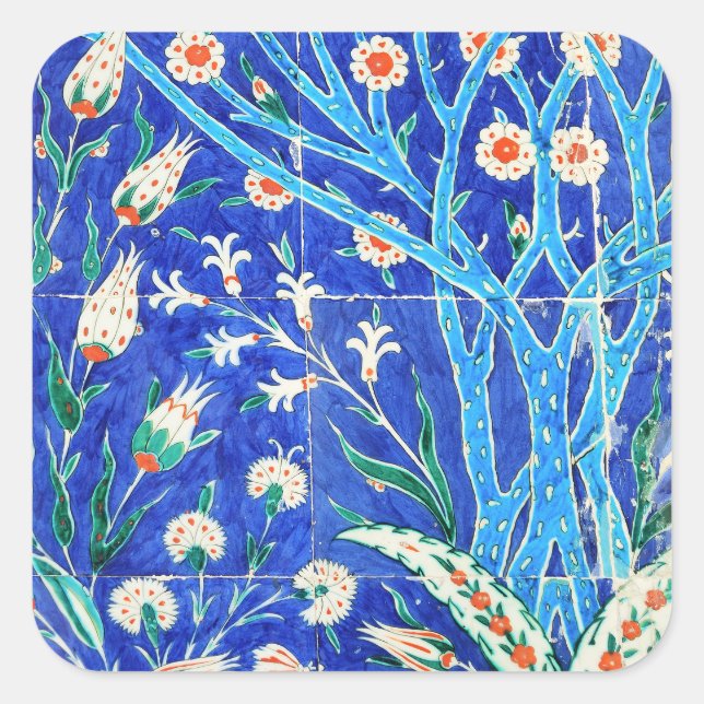 Pegatina Cuadrada Baldosas florales de Turquía (Anverso)