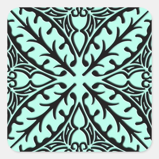 Pegatina Cuadrada Baldosas marroquíes - azul acuático y negro (Anverso)