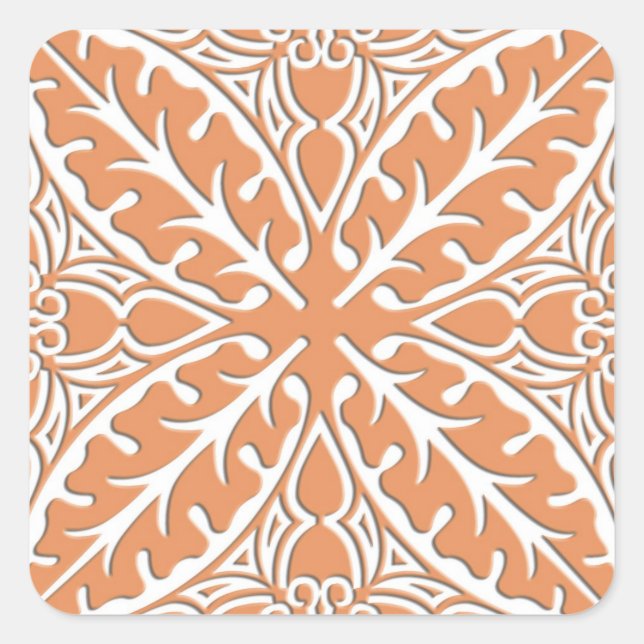 Pegatina Cuadrada Baldosas marroquíes - naranja de coral y blanco (Anverso)