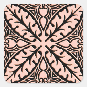 Pegatina Cuadrada Baldosas marroquíes - rosa melocotón y negro