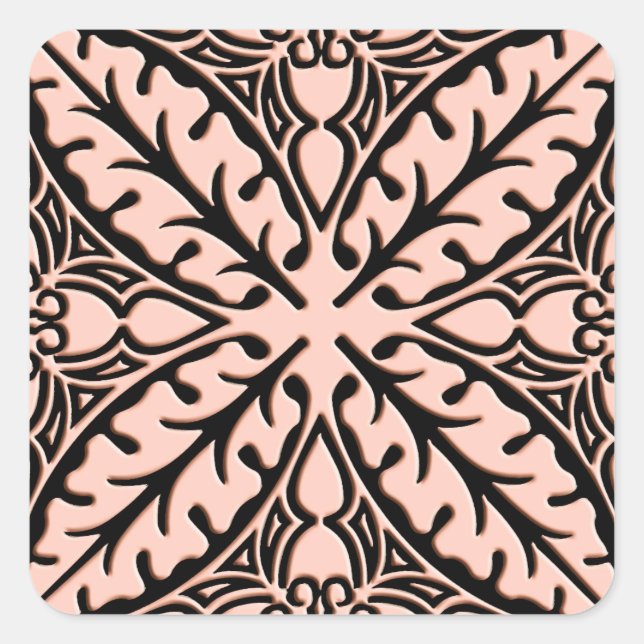 Pegatina Cuadrada Baldosas marroquíes - rosa melocotón y negro (Anverso)