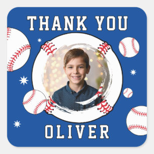 Pegatina Cuadrada Ball de Béisbol Temático Feriado de Cumpleaños Gra