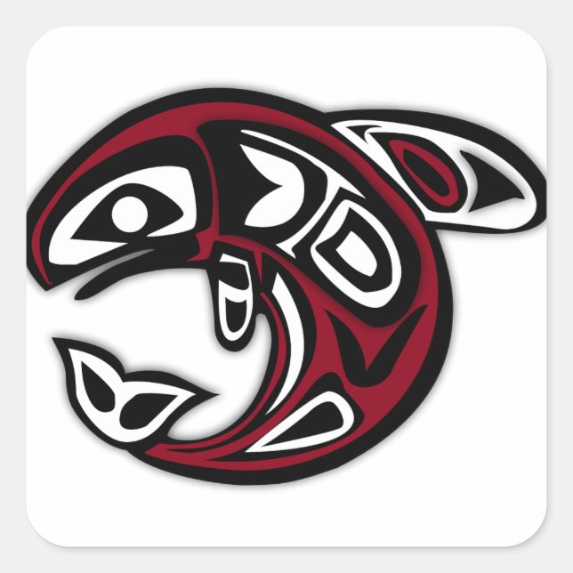 Pegatina Cuadrada Ballena asesina Haida Orca Pacific Northwest Coast (Anverso)