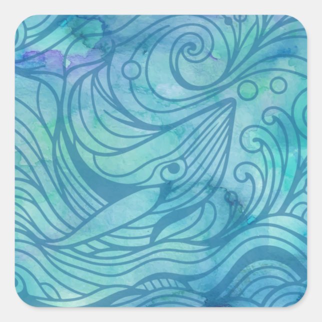 Pegatina Cuadrada Ballena - Azul (Anverso)