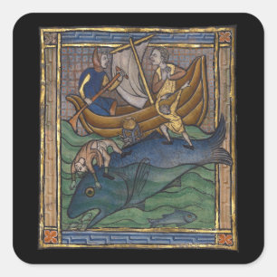 Pegatina Cuadrada Ballena bestiar medieval c. 1270