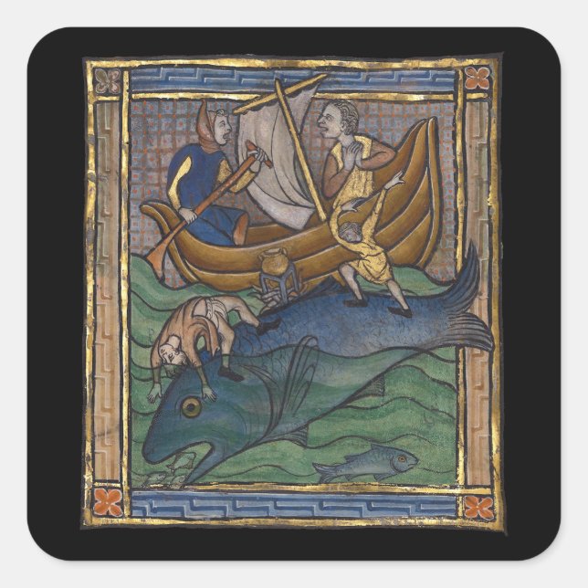 Pegatina Cuadrada Ballena bestiar medieval c. 1270 (Anverso)
