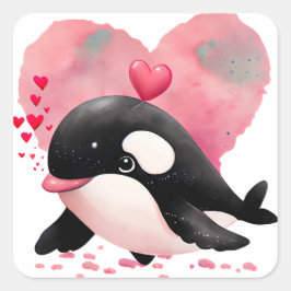 Pegatina Cuadrada Ballena Corazón Bonito de San Valentín