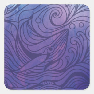 Pegatina Cuadrada Ballena - Púrpura