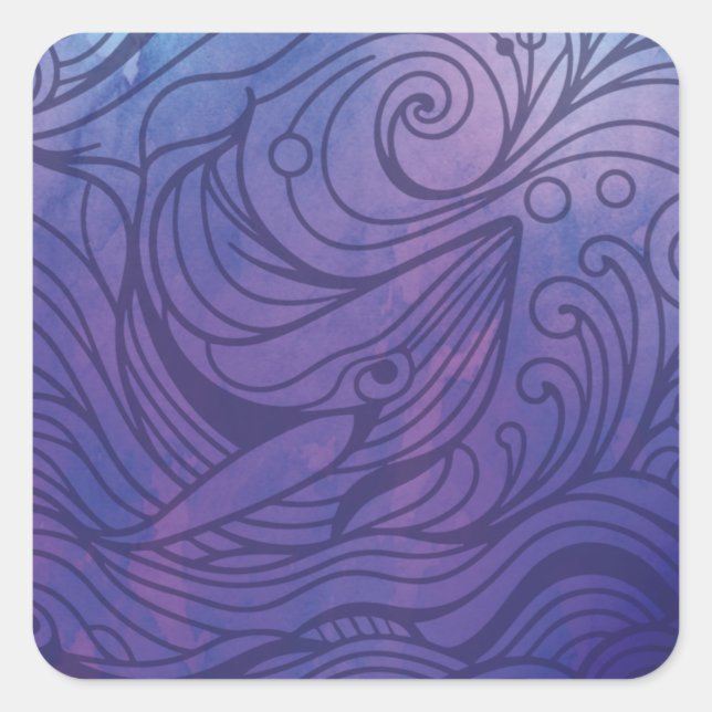 Pegatina Cuadrada Ballena - Púrpura (Anverso)
