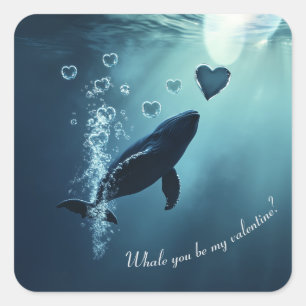 Pegatina Cuadrada ¿Ballena Serás Mi San Valentín Amor De Mar Profund