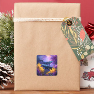 Pegatina Cuadrada Ballenas acuáticas Abstract Ocean Garden