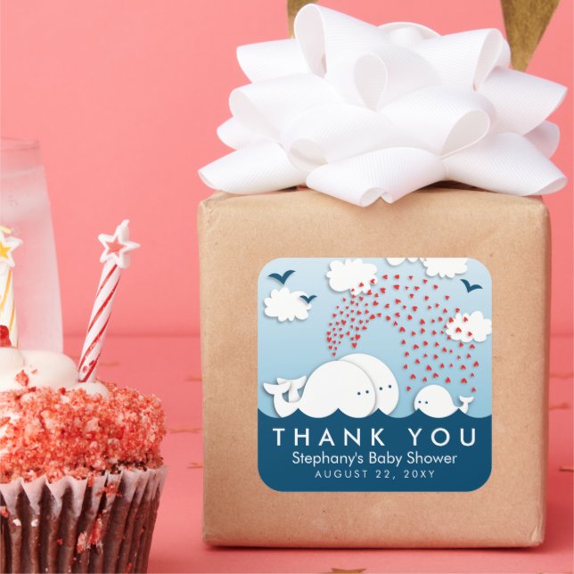 Pegatina Cuadrada Ballenas Blancas Cuestas Pareja Bebé Gracias Pegat (Fiesta)