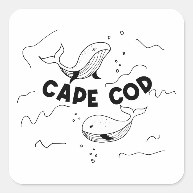 Pegatina Cuadrada Ballenas de Cape Cod Massachusetts (Anverso)