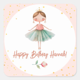 Pegatina Cuadrada Ballerina Ballet Pink Birday