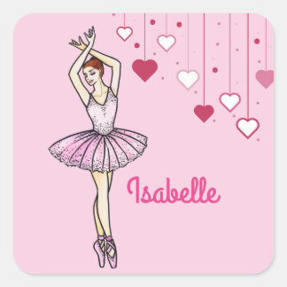 Pegatina Cuadrada Ballerina con vestido rosa y zapatos punteros