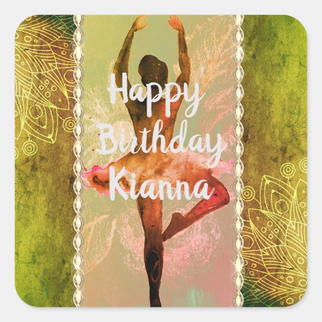 Pegatina Cuadrada Ballerina de color de agua elegante (Anverso)