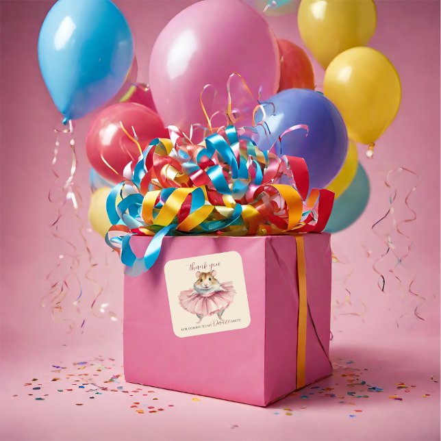 Pegatina Cuadrada Ballerina Hamster Birthday Dance Fiesta Gracias (Subido por el creador)