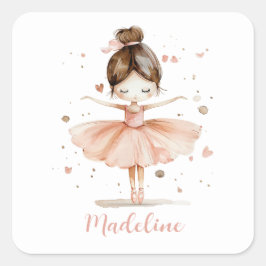 Pegatina Cuadrada Ballerina Nombre Personalizado Girly