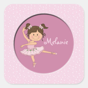 Pegatina Cuadrada Ballerina rosa cúpula 1 nombre personalizado