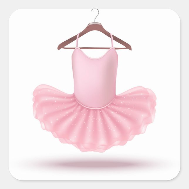 Pegatina Cuadrada Ballerina Tutu Ballet Bonito Rosa Girly Elegante (Anverso)
