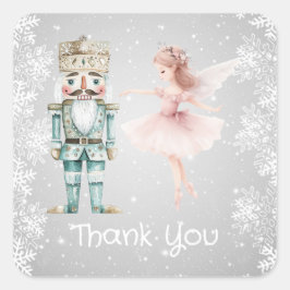 Pegatina Cuadrada Ballerina y Nutcracker, Navidades de copos de niev
