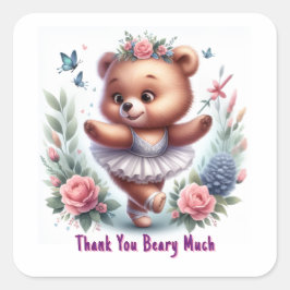 Pegatina Cuadrada Ballet Bear “Thank You Beary Much” Stickers