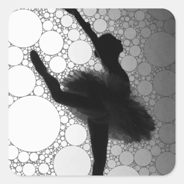 Pegatina Cuadrada Ballet Black White Dancing Ballerina (Anverso)