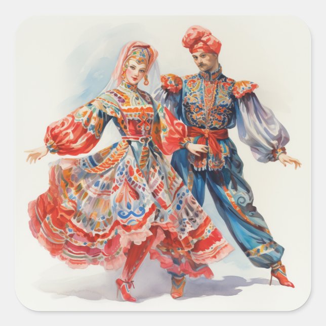 Pegatina Cuadrada Ballet El Cascanueces, Bailarines Rusos (Anverso)