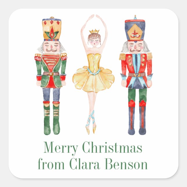 Pegatina Cuadrada Ballet Nutcracker de color acuático personalizado (Anverso)