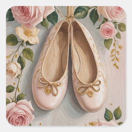 Pegatina Cuadrada Ballet rosa Zapatos y Rosas Cumpleaños