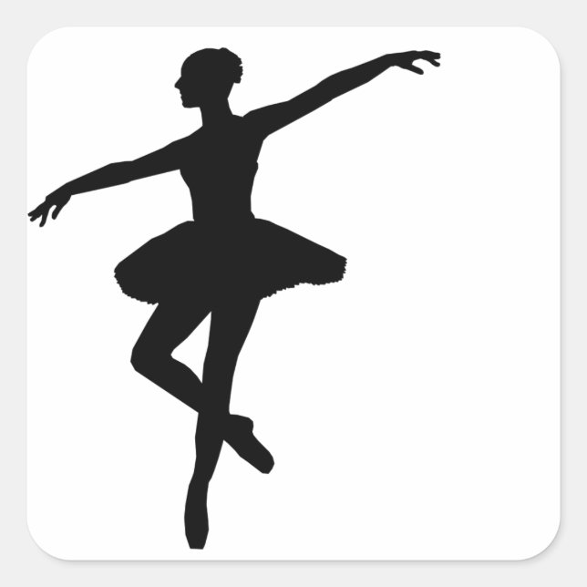 Pegatina Cuadrada Ballet simple Ballerina Blanca Negra (Anverso)