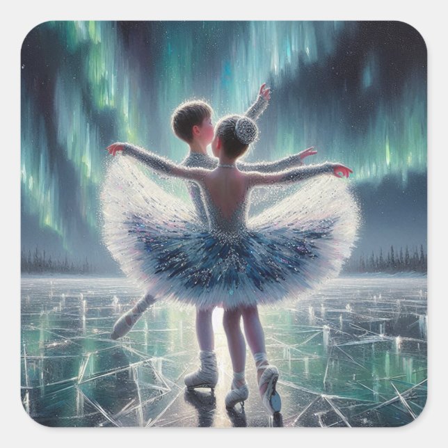 Pegatina Cuadrada Ballet sobre hielo (Anverso)