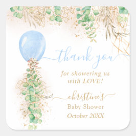 Pegatina Cuadrada Balloon Watercolor Floral Baby Shower Gracias