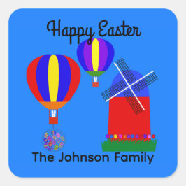 Pegatina Cuadrada Balón de aire caliente de conejo #1 Pegatinas