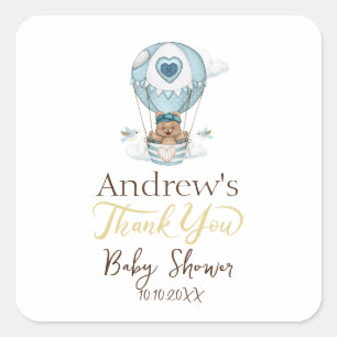 Pegatina Cuadrada Balón de aire caliente Teddy Bear Cloud Bird