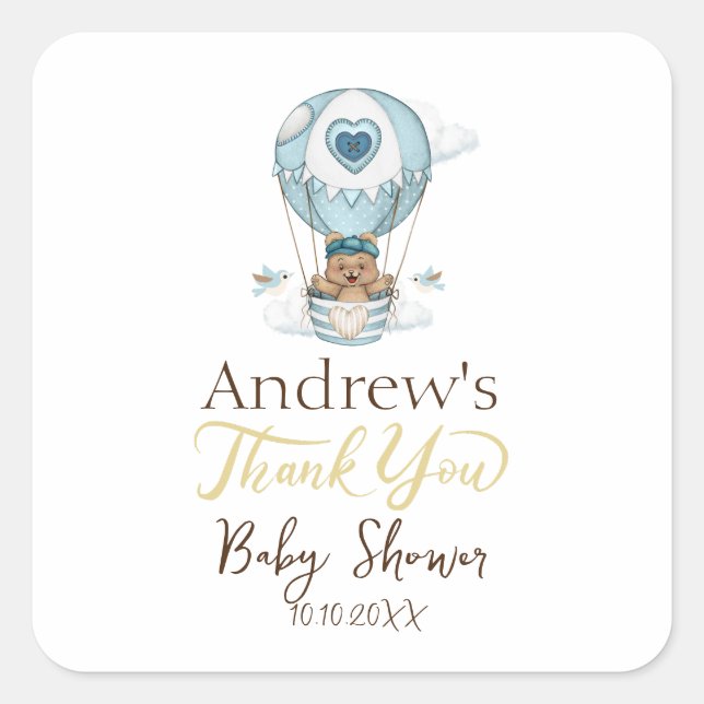 Pegatina Cuadrada Balón de aire caliente Teddy Bear Cloud Bird (Anverso)