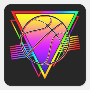 Pegatina Cuadrada Balón de Baloncesto Retro Moderno