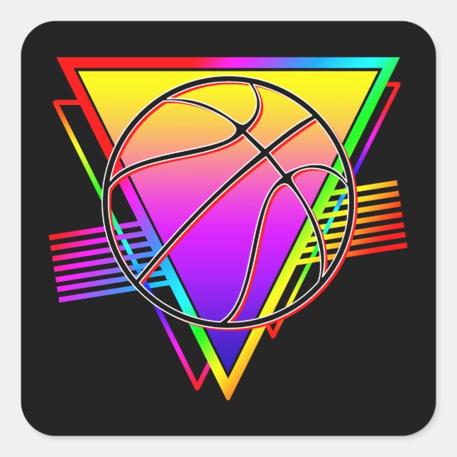 Pegatina Cuadrada Balón de Baloncesto Retro Moderno (Anverso)