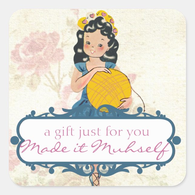 Pegatina Cuadrada Balón de crochet de punto de chica Ballerina de la (Anverso)