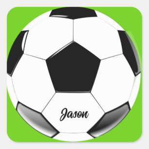 Pegatina Cuadrada Balón de Fútbol con Nombre Verde Lima  