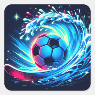 Pegatina Cuadrada Balón de fútbol de olas futurista océano surf