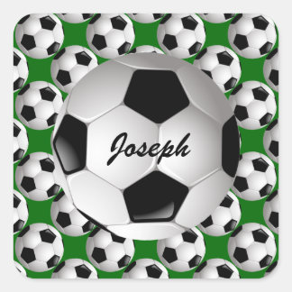 Pegatina Cuadrada Balón de fútbol personalizado en patrón de fútbol